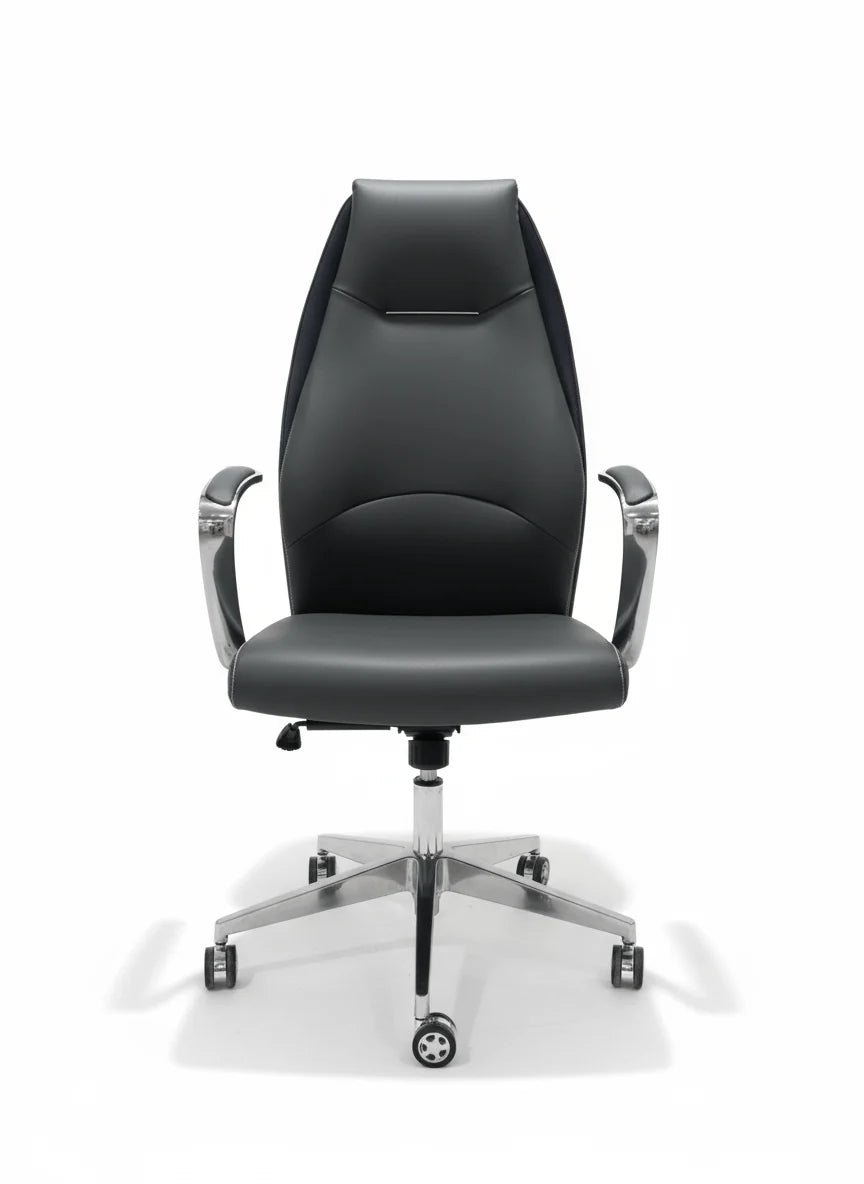 Modern Executive High-Back Office Chair with Padded Seat & Chrome Armrests