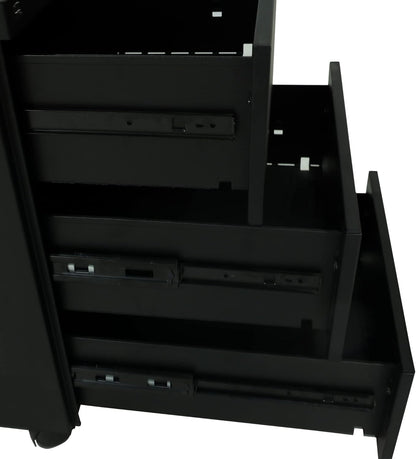 RIGID Steel Mobile Pedestal 3 Drawer Storage Unit Modern & Sleek Office Furniture Black