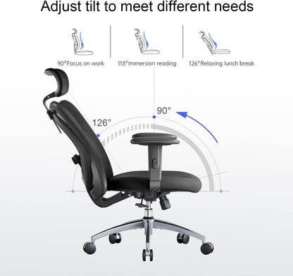 Sihoo Ergonomics Office Chair Computer Chair Desk Chair, AdjUStable Headrests Chair Backrest And Armrest'S Mesh Chair (Black)