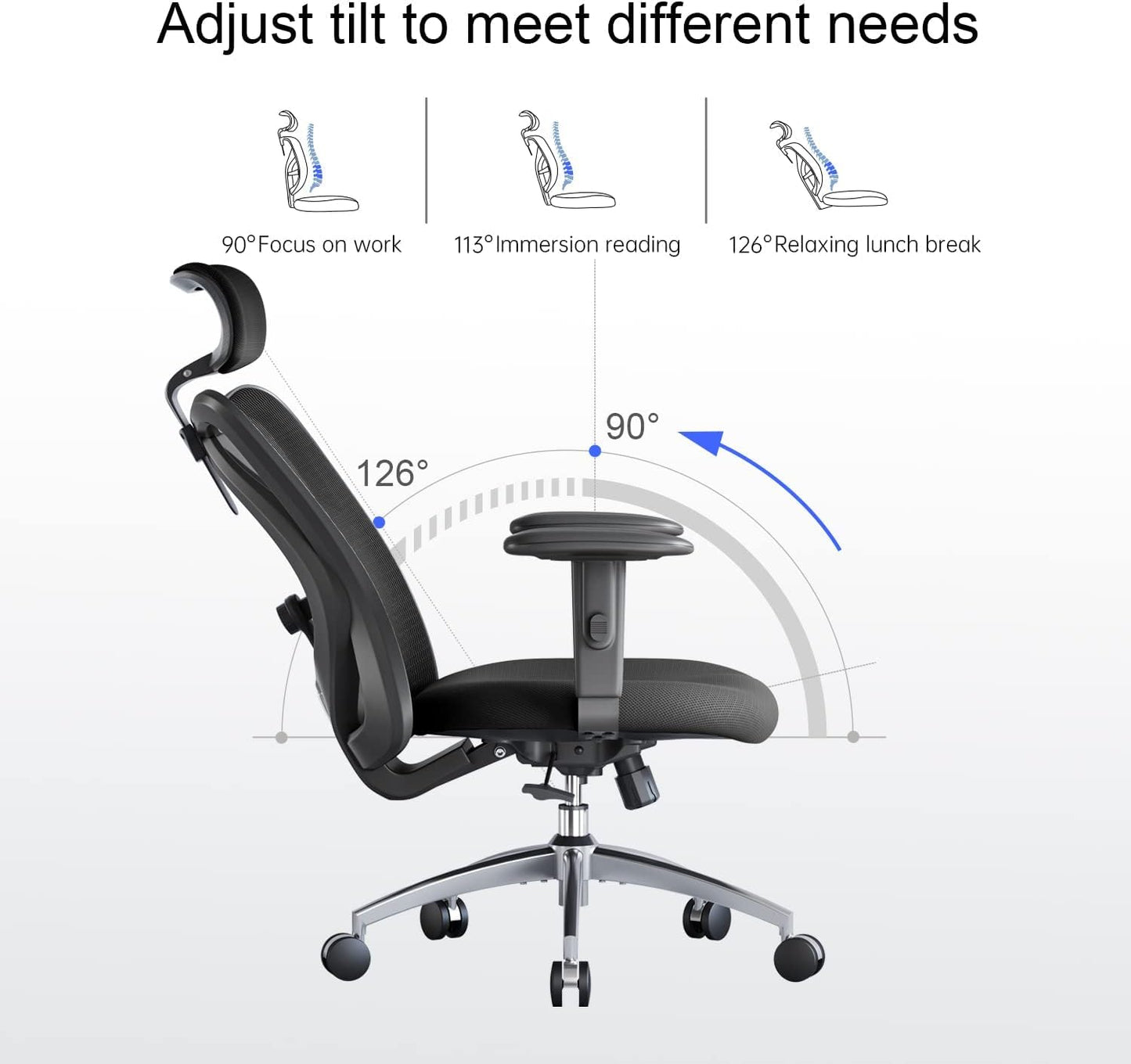 Sihoo Ergonomics Office Chair Computer Chair Desk Chair, AdjUStable Headrests Chair Backrest And Armrest'S Mesh Chair (Black)
