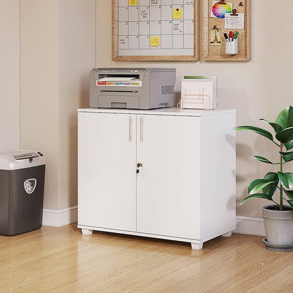 Panana 2 Door Wood File Cabinet With Lock, Office Storage Cupboard Lateral Filing Cabinet Organizer For Home Office (White)