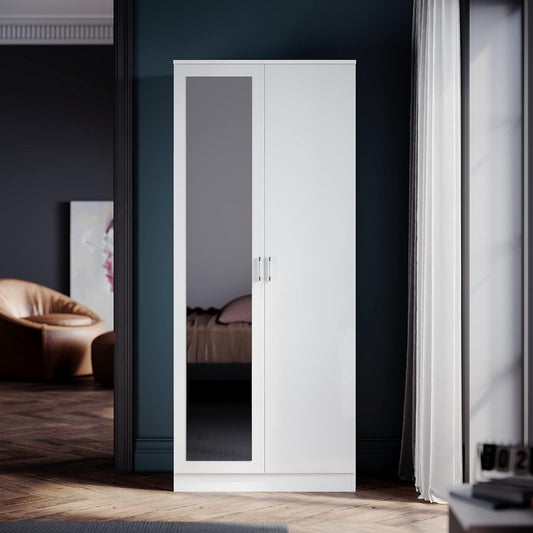 FurniFlex Modern 2-Door Wardrobe with Ample Storage Space, 76 cm x 47 cm x 180 cm Size, White