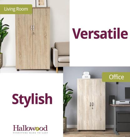 Hallowood Furniture Dudley Large Office Cupboard with Laminated Finish, Wooden Cupboard with Shelves, Lockable Cabinet, Book Case, Office & Filing Cabinet, Book Storage