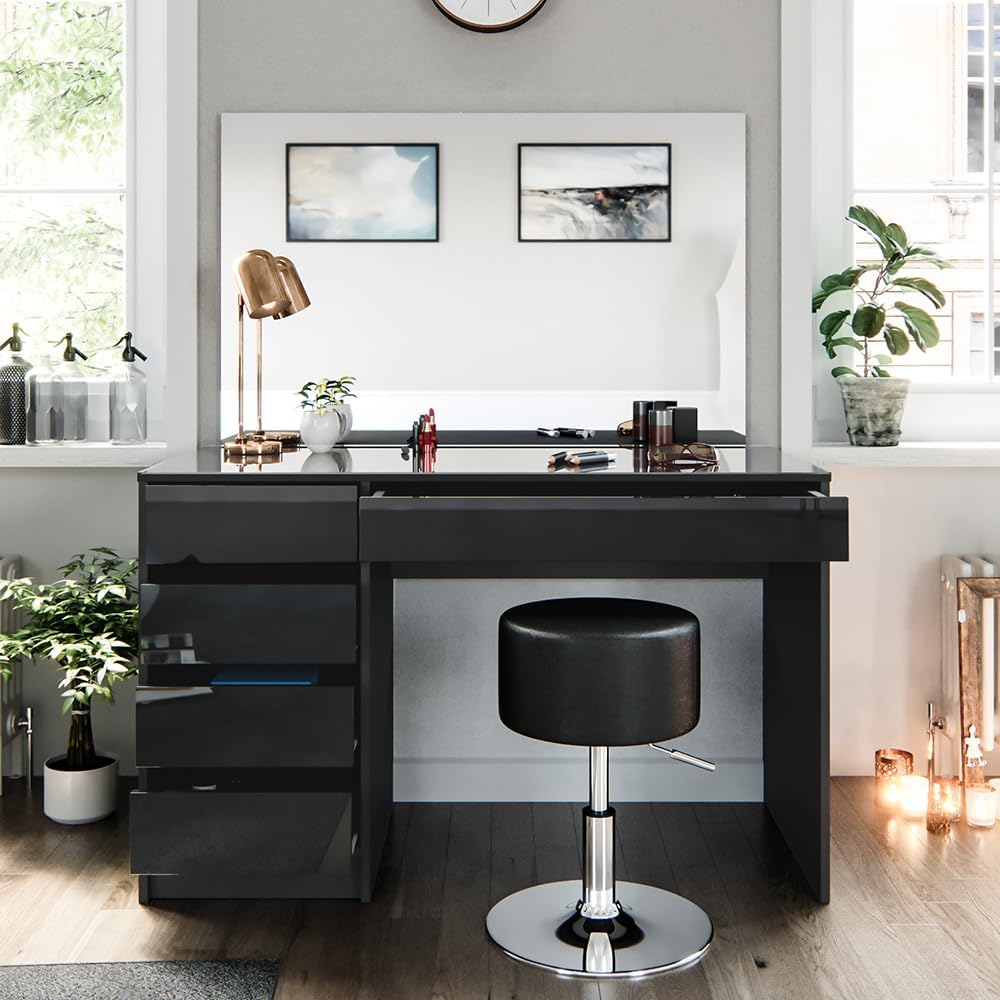Vicco Dressing Table Sherry Anthracite High Gloss Mirror Dressing Table Chest of Drawers 5 Drawers Stool