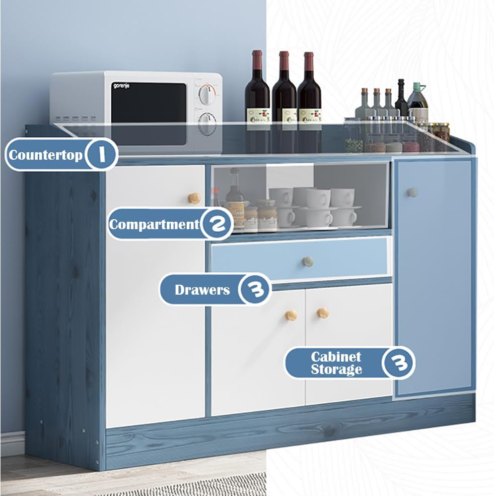 Sideboard Cabinet, Wooden Kitchen Cabinet with 1 Drawer & 4 Doors for Microwave Oven, Tableware and Kitchen Utensils, Modern Storage Cabinet for Dining Room, Living Room and Kitchen, CDA5 (White)