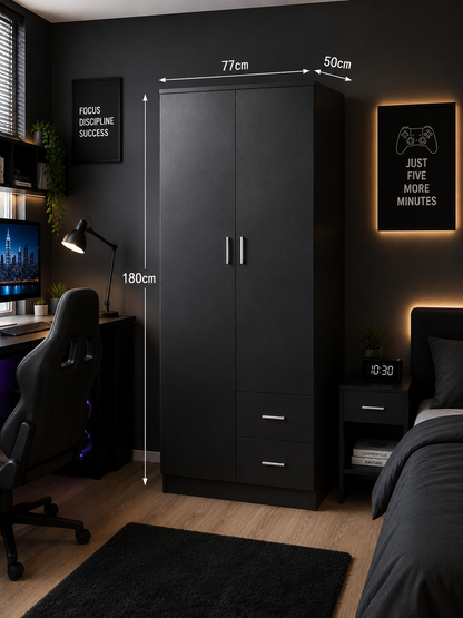 Drawer Wardrobe with Shelf and Hanging Rail Wooden Clothes