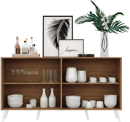 Modern Kitchen sideboard Buffet, Space-Saving, Storage Cabinets with (4 Door Wood, Wooden, Stainless steel Legs, 4 Shelves, D x 40 CM, W x 160 CM, H x 85 CM)