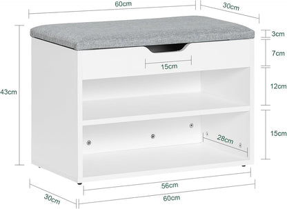 SoBuy FSR25-HG Shoe Bench with Seat, Shoe Rack, Shoe Cabinet, Shoe Chest, Light Grey, W x H x D x H x D approx. 60 x 43 x 30 cm
