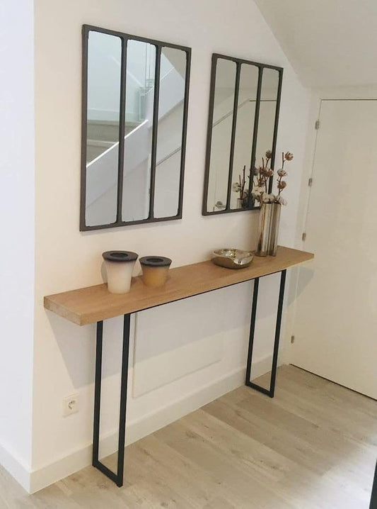 Black Metal Body Console - Natural Wood Surface