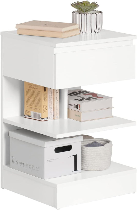 SoBuy FBT49-W Side Table Bedside Table with 1 Drawer and 3 Shelves White W x H x H x D: 39 x 65 x 39 cm