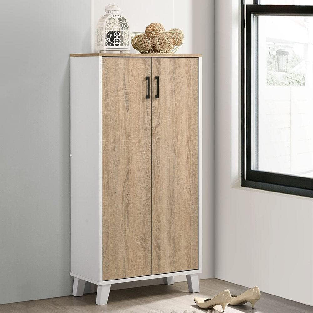 Danube Home Lolly 2 Door Shoe Cabinet | Modern Design Wooden Furniture Shoe Organiser For Entryway, Hallway | Made in Malaysia Shoe Rack | L 60 x W 30 x H 123 cm - White/Sonoma Oak