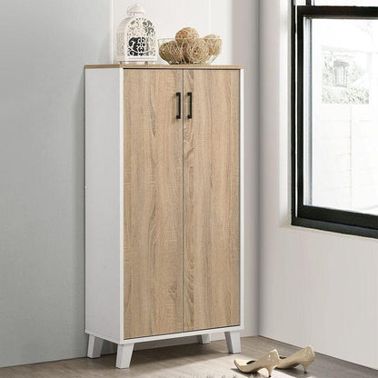 Danube Home Lolly 2 Door Shoe Cabinet | Modern Design Wooden Furniture Shoe Organiser For Entryway, Hallway | Made in Malaysia Shoe Rack | L 60 x W 30 x H 123 cm - White/Sonoma Oak