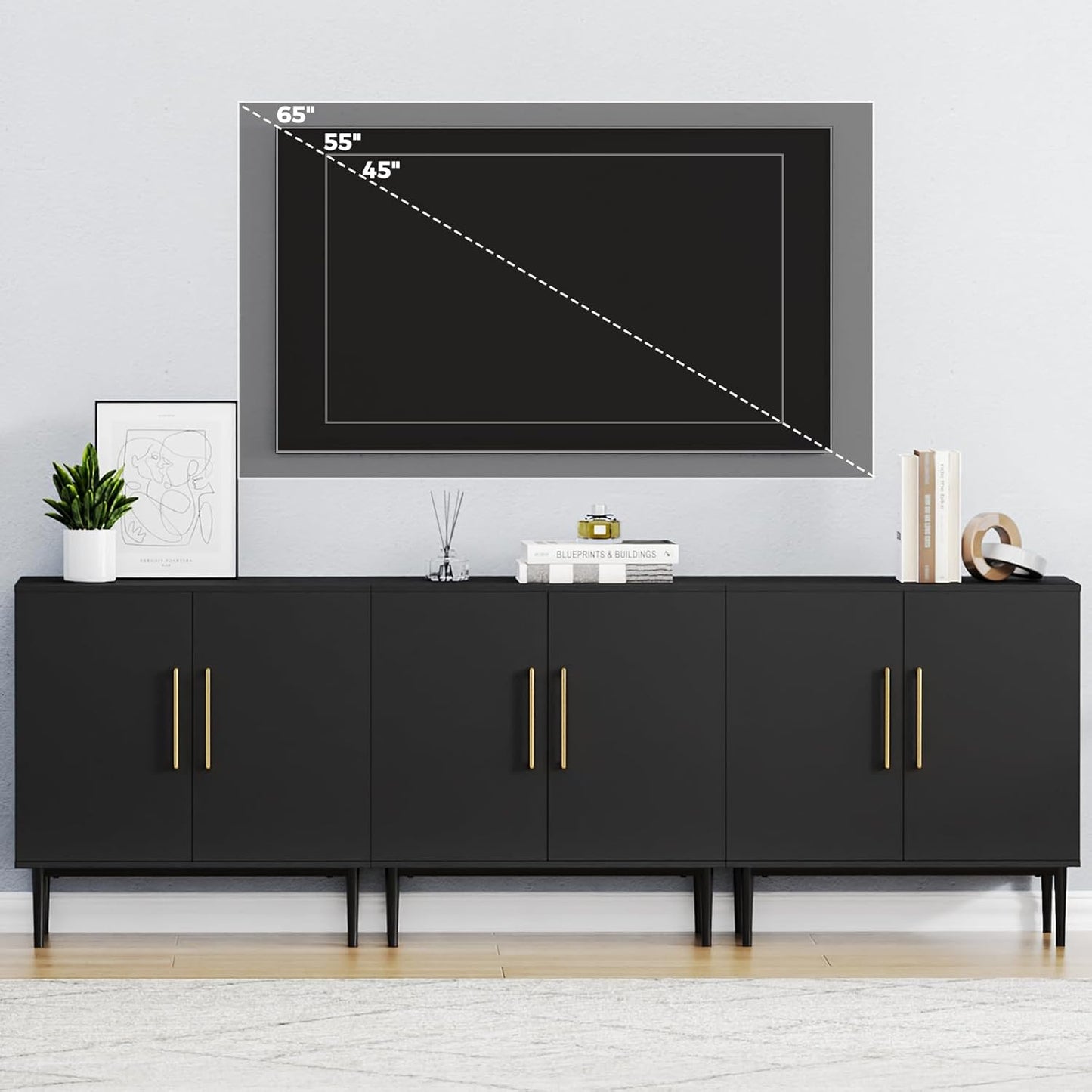 Vrullu Modern, Free Standing Cabinet, Black Sideboard and Buffet Storage with Doors, Wood Accent Cabinet for Living Room, Hallway, Entryway, Dining Room, Bedroom (1, Black)
