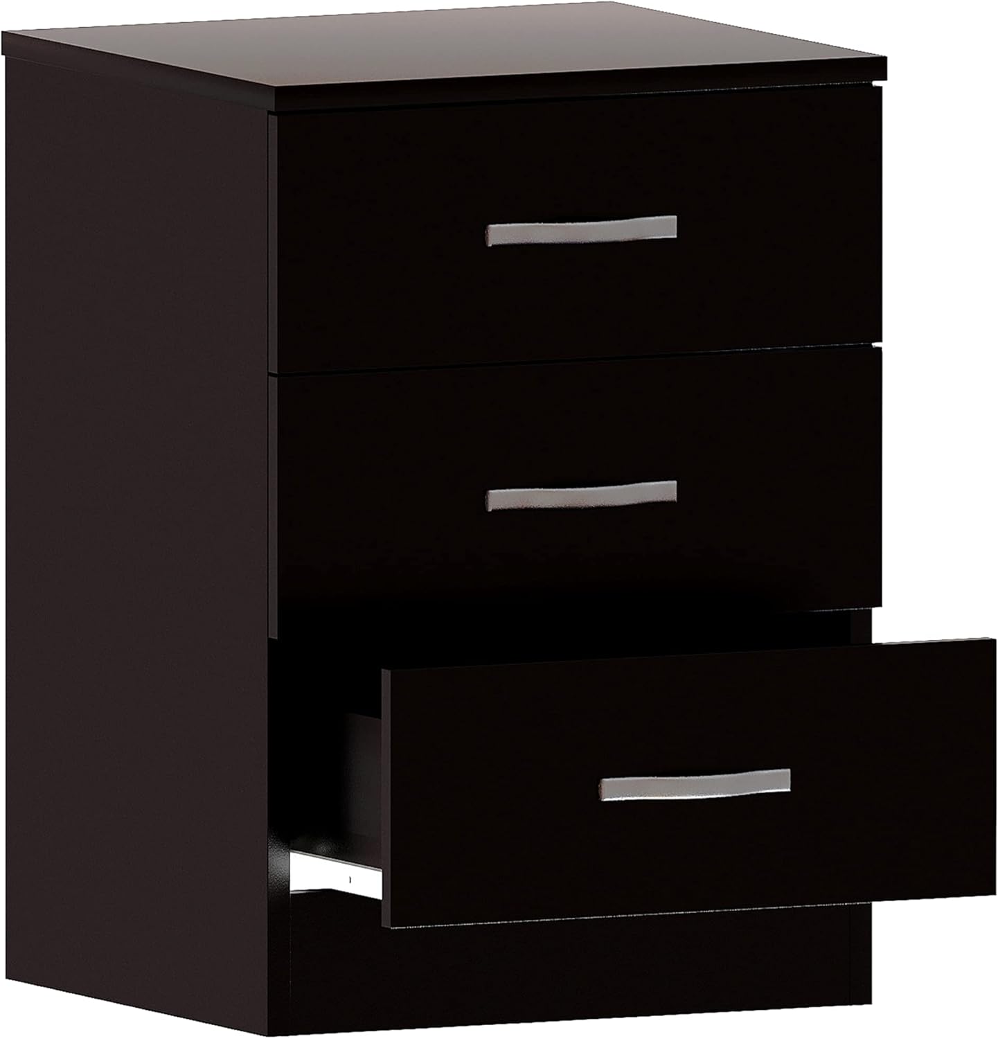Vida Designs Large Black Bedside Cabinet Chest of Drawers, 3 Drawer With Metal Handles and Runners, Unique Anti-Bowing Drawer Support, Riano Bedroom Furniture