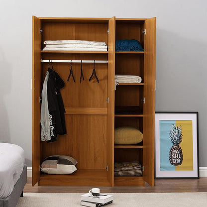 Wooden 3 Door Wardrobe with Shelf and Hanging Rail Modern Clothes Storage Cupboards Unit for Bedroom Furniture W 115.4 * D 50 * H 180cm (Oak Effect)