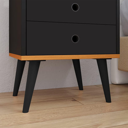 Lojas RPM Bedside Table Bedroom Dream 2 Drawers with Feet Retro Style - Black/Cinamomo