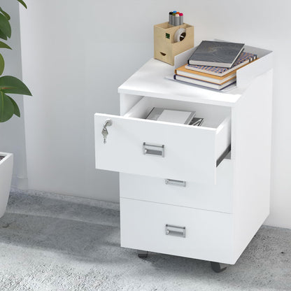Mahmayi Me3Drwh Station 3 Drawer Mobile Storage Unit- Modern & Sleek Office Furniture With Cabinets And Drawers - Functional 3 Drawers Storage Finished With Melamine On Mdf And Castor Wheels (White)