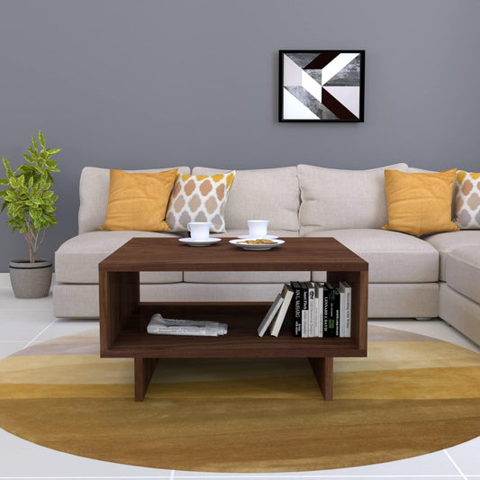 Furnifry Modern Square Center Table with Open Storage Shelf/Wooden Coffee Table for Home/Sturdy & Stylish Furniture for Living Area/Wooden Coffee & Sofa Table (Walnut)