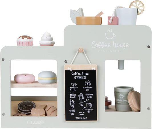 Little Dutch 7089 FSC Wooden Coffee Corner/Coffee Bar with Accessories Mint