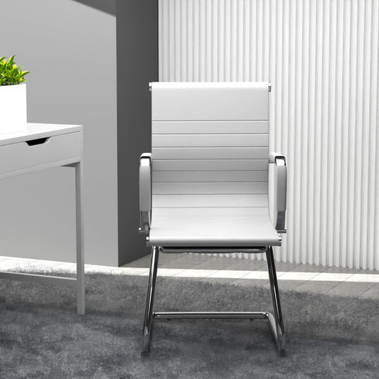 Mahmayi Ut C031V Visitors Chair, Waiting Room & Reception Pu Chair, Thick Padding Seat Ergonomic Executive Chair Fixed Armrest Chair Home Office Chair, Durable Base Visitor Armchair White, Ut-C031V-Wt