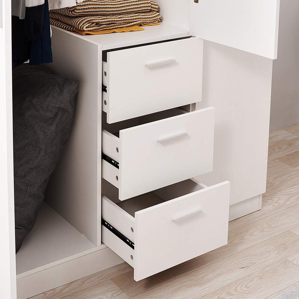 Panana Modern 3 Doors, 3 Drawers Wardrobes with Hanging Rail, Large Triple Clothes Storage Closet - White