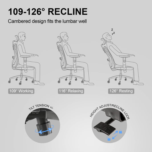 XUER Ergonomics Office Chair Mesh Computer Desk Chair,Adjustable Headrests Chair Backrest and Armrest's Mesh Chair (Black)