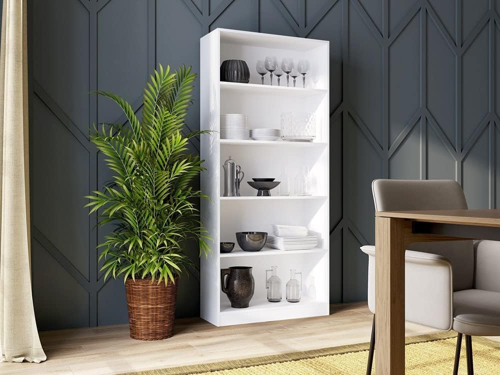 FurniFlex Wardrobe with 2 Drawers and 3 Shelves, 90 cm Width cm x 235 cm Height, White