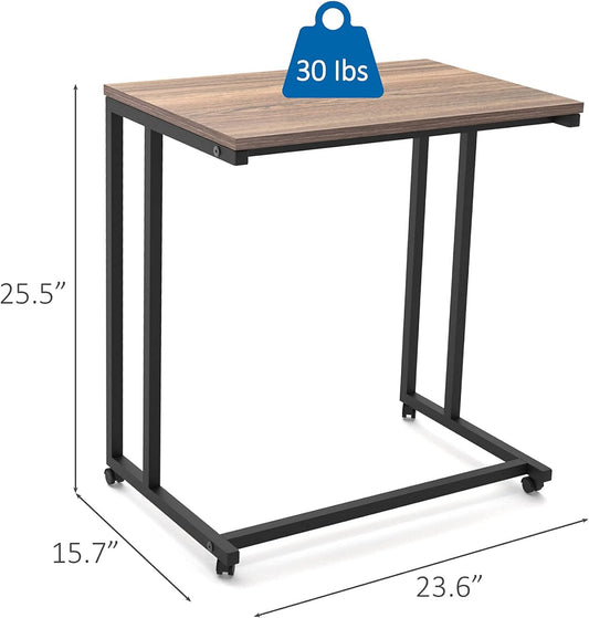 Season STORY Venice C Shaped Side Table with Wheels, End Table for Sofa - 23.6 X 15.7 X 25.5 Inch, Couch Tray Tables That Slide Under, Sofa Table Living Room Furniture, Rolling Desk Snack Table
