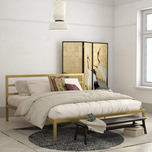 Generic Queen Bed Frame - 160 cm - Modern Style - Gold - Wood - All Inclusive - Geometric Design with Modern Touch Spaces