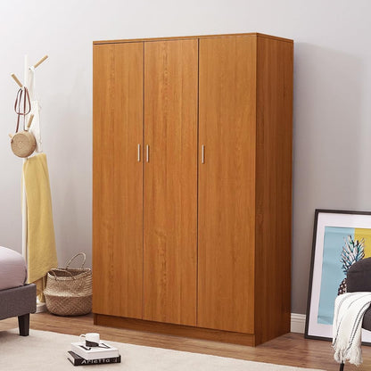 Wooden 3 Door Wardrobe with Shelf and Hanging Rail Modern Clothes Storage Cupboards Unit for Bedroom Furniture W 115.4 * D 50 * H 180cm (Oak Effect)