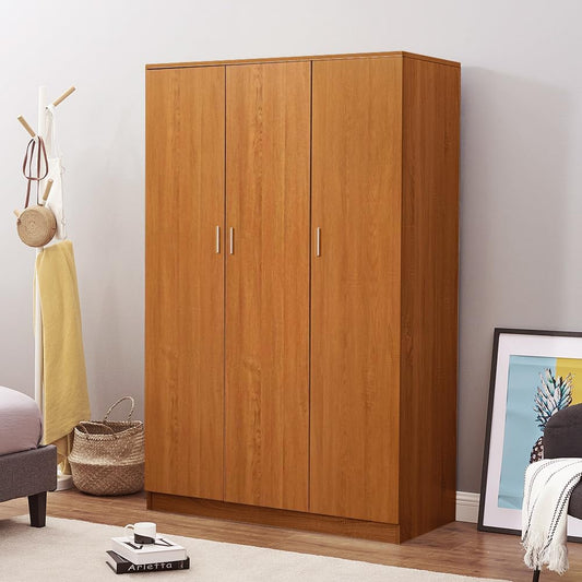 Wooden 3 Door Wardrobe with Shelf and Hanging Rail Modern Clothes Storage Cupboards Unit for Bedroom Furniture W 115.4 * D 50 * H 180cm (Oak Effect)