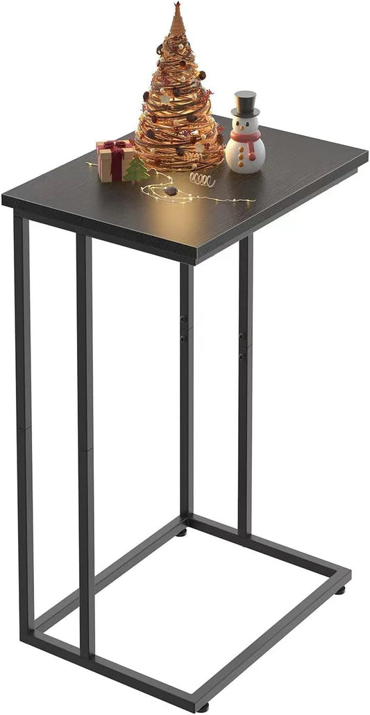 Innerjoin Wide C Side Table,C Couch Laptop Table with Metal Frames, Small Snack End Table for Sofa and Bed, Retro Laptop C Side Table, Living Room and Bedroom, Industrial Style, Rustic Brown