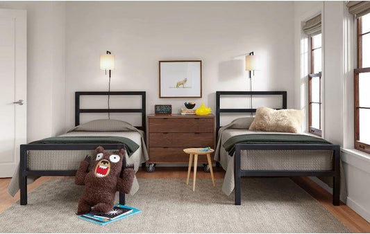 2 Metal Bed - 100 cm - Black - Mall Inclusive - Geometric Design with Modern Touch Perfect for All Spaces"