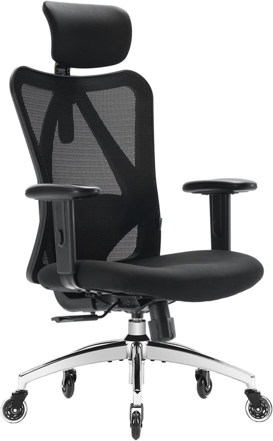 XUER Ergonomics Office Chair Mesh Computer Desk Chair,Adjustable Headrests Chair Backrest and Armrest's Mesh Chair (Black)