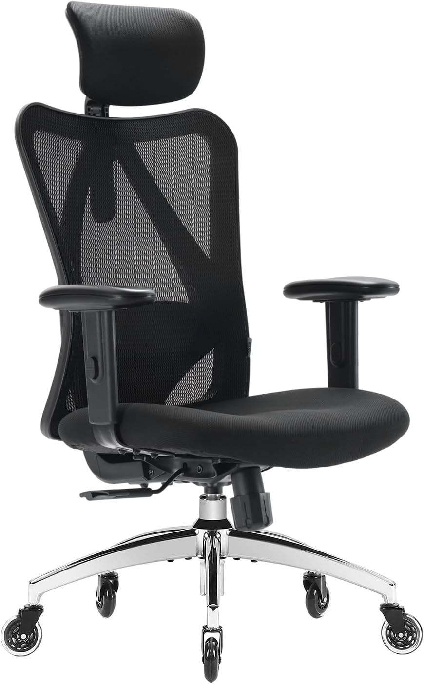 XUER Ergonomics Office Chair Mesh Computer Desk Chair,Adjustable Headrests Chair Backrest and Armrest's Mesh Chair (Black)