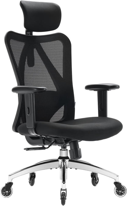 XUER Ergonomics Office Chair Mesh Computer Desk Chair,Adjustable Headrests Chair Backrest and Armrest's Mesh Chair (Black)