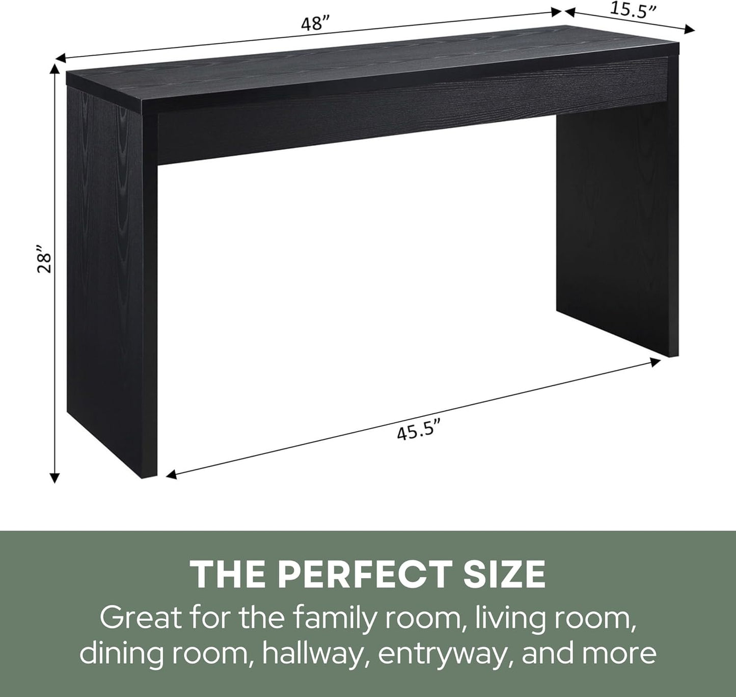 Convenience Concepts Northfield Hall Console Desk Table, 48(L) x 15.5(W) x 28"(H), Black
