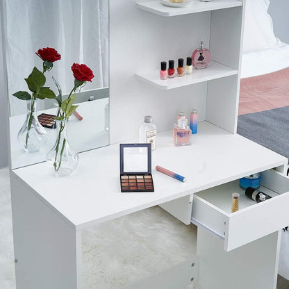 Panana Dressing Table White with a Large Mirror, Makeup Vanity Bedroom Dresser Set with 1 Drawers & 3 Shelves for Ample Storage (Style1)