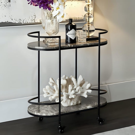 AR Corner Steel Frame Tea Cart, 40 cm Length x 75 cm Width x 80 cm Height, Black/Gray
