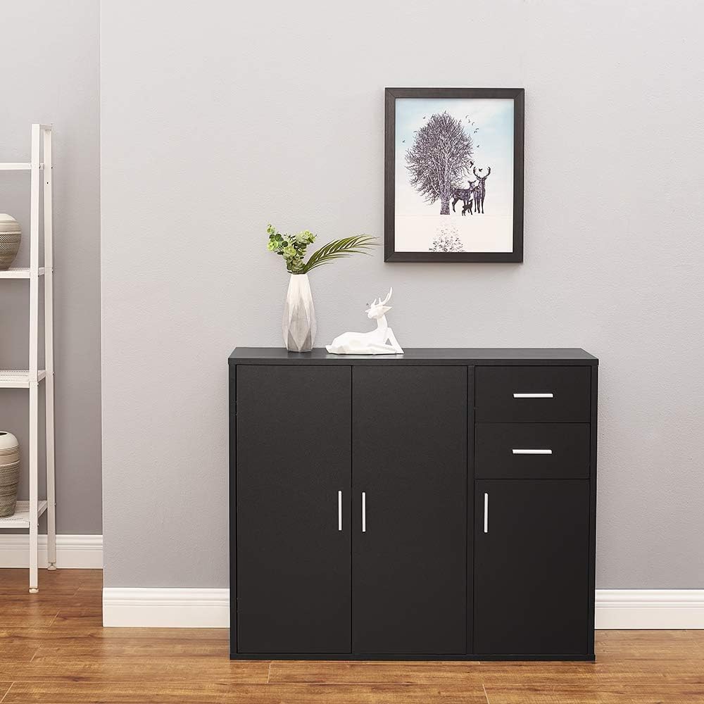 Panana Sideboard Storage Cupboard Cabinet Unit with Doors and Drawers Living Room Bedroom Furniture Black