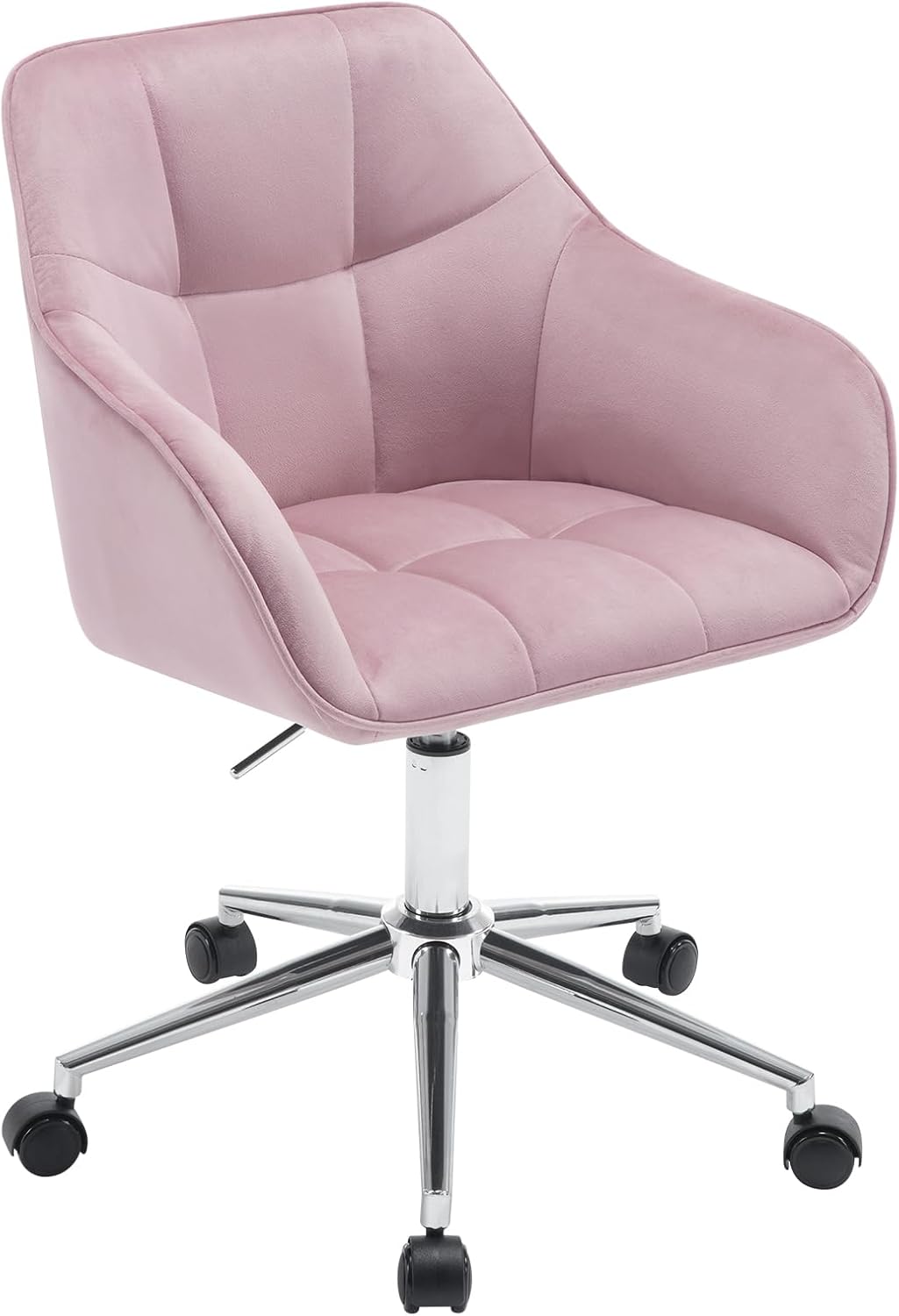 WOLTU Modern Pink Velvet Office Chair, Swivel & Roll, Height Adjustable, Up to 150 kg, with Armrests, for Office, Living Room, Bedroom