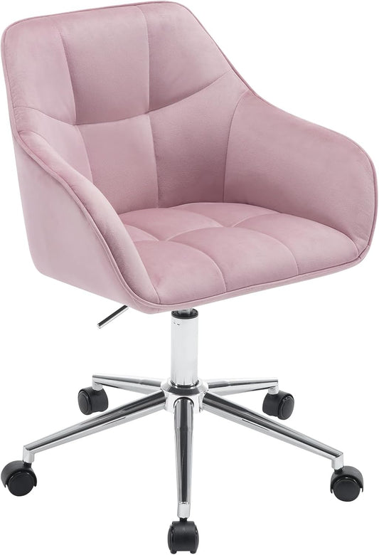 WOLTU Modern Pink Velvet Office Chair, Swivel & Roll, Height Adjustable, Up to 150 kg, with Armrests, for Office, Living Room, Bedroom