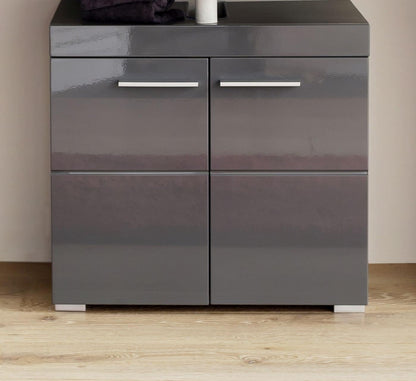 Trendteam Smart Living Amanda Bathroom Sink Vanity Unit, 60 x 56 x 34 cm, Grey/High-Gloss Agave Grey with Lots of Storage Space