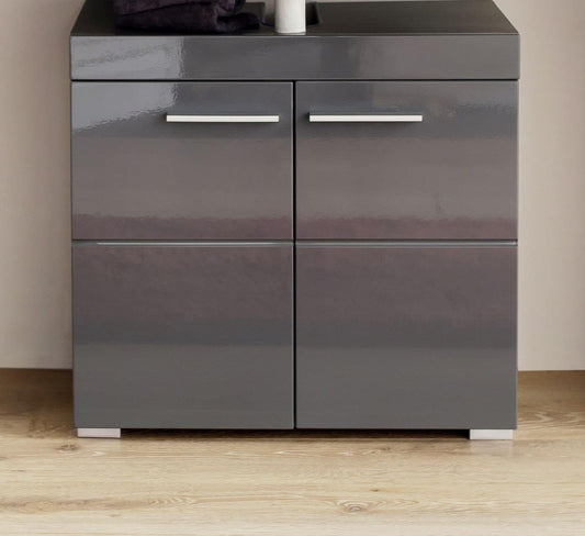 Trendteam Smart Living Amanda Bathroom Sink Vanity Unit, 60 x 56 x 34 cm, Grey/High-Gloss Agave Grey with Lots of Storage Space
