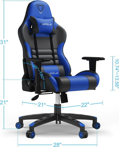 Furgle Gaming Chair, Gocker Ergonomic 3D Swivel Chair - One-Piece Steel Frame, PU Leather, Gas Lift - Black, Blue, Multicolor