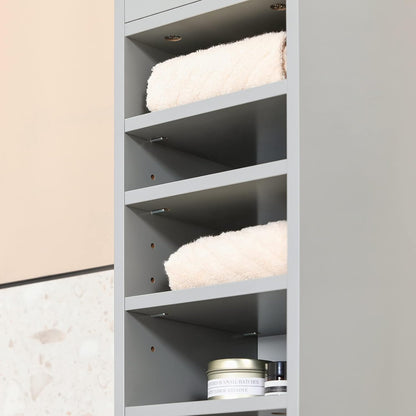 SoBuy BZR34-HG Bathroom Tall Cabinet with 5 Compartments with 1 Drawer and Doors Light Grey W x H x D x H x D x H x D x D: Approx. 20 x 180 x 20 cm