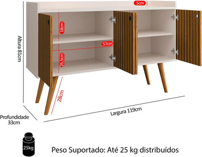 Lojas RPM Buffet Sideboard Dallas Feet Retro Stick 4 Doors Dining Room Decor Coffee Corner - Off White|Ripped Nature - Furniture