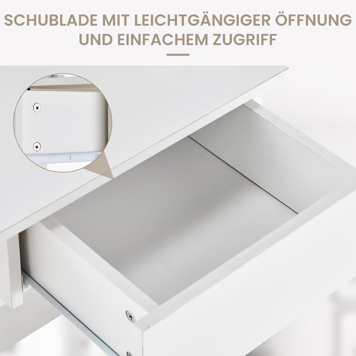 OFCASA Dressing Table with Mirror and Stool, Drawer, 2 Shelves (White, 75 x 40 x 137cm, Small)