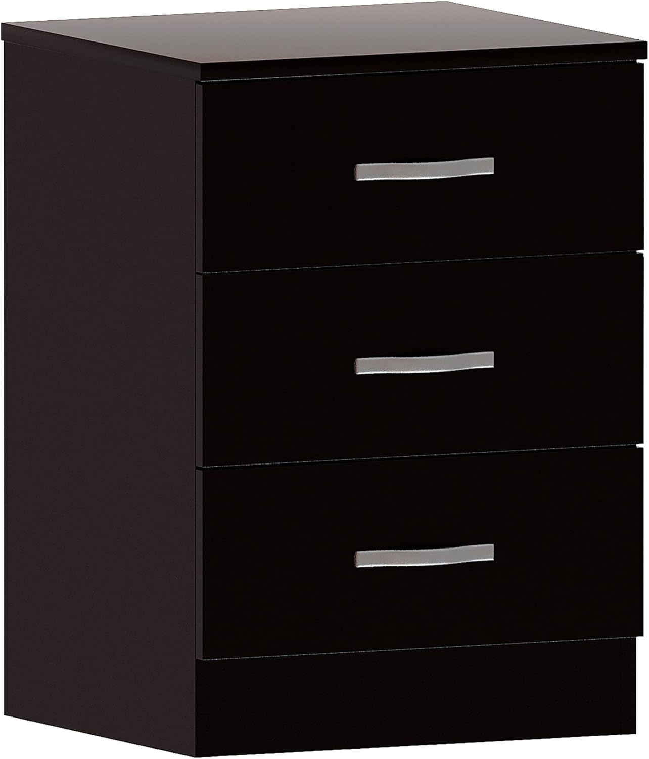 Vida Designs Large Black Bedside Cabinet Chest of Drawers, 3 Drawer With Metal Handles and Runners, Unique Anti-Bowing Drawer Support, Riano Bedroom Furniture