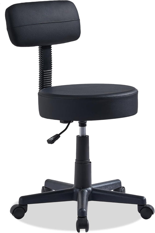 VECELO Home Office Desk Chair with Backrest for Garage Shop Workbench Kitchen Medical Salon, with Wheels, Height Adjustable, Swivel, Easy to Move, Black, Set of 1